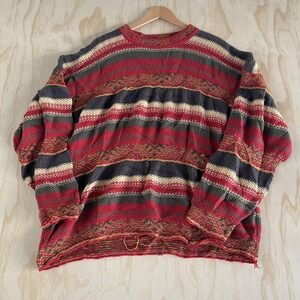 Vintage Adina Sweater Mens Large‎ Multicolor Striped Acrylic Knit Crewneck USA